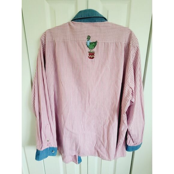 Quacker Factory 1X Shirt Gingham Plaid Gardening Farmcore Button‎ Up Vtg Cotton - Picture 2 of 11